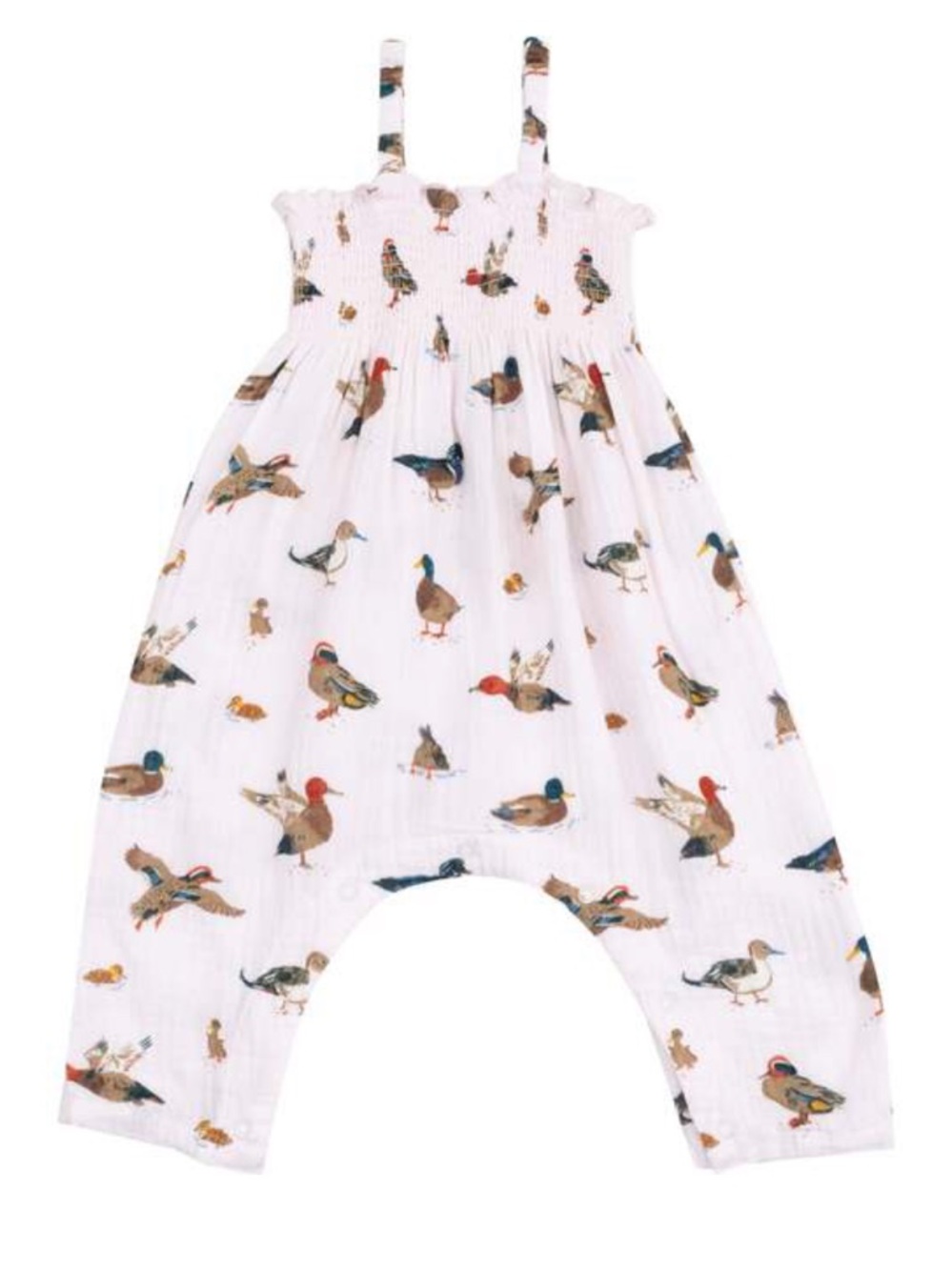 Angel Dear Tie Strap Smocked Romper, Ducks Pink, Baby Girl 3-6 m, NWT